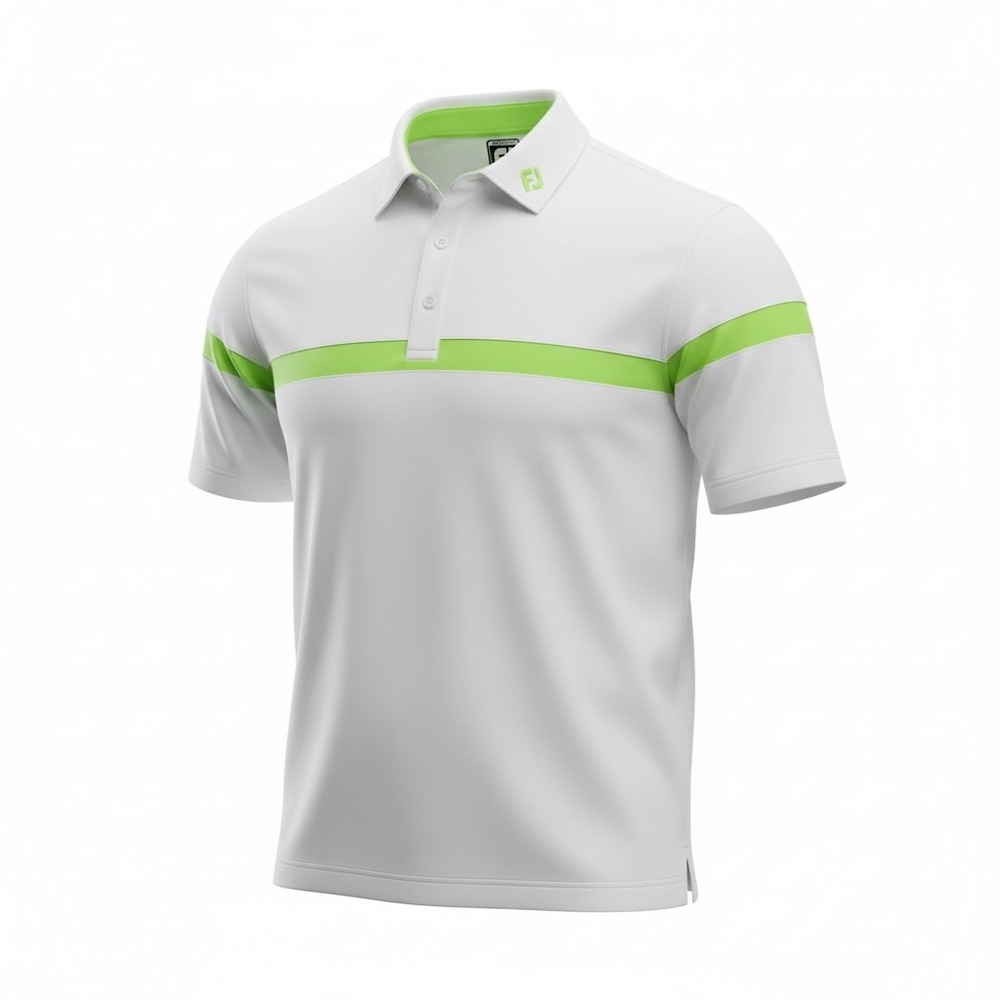 FootJoy Mens Athletic Fit Golf Polo Shirt White Lime Green Stripe XL CA28544